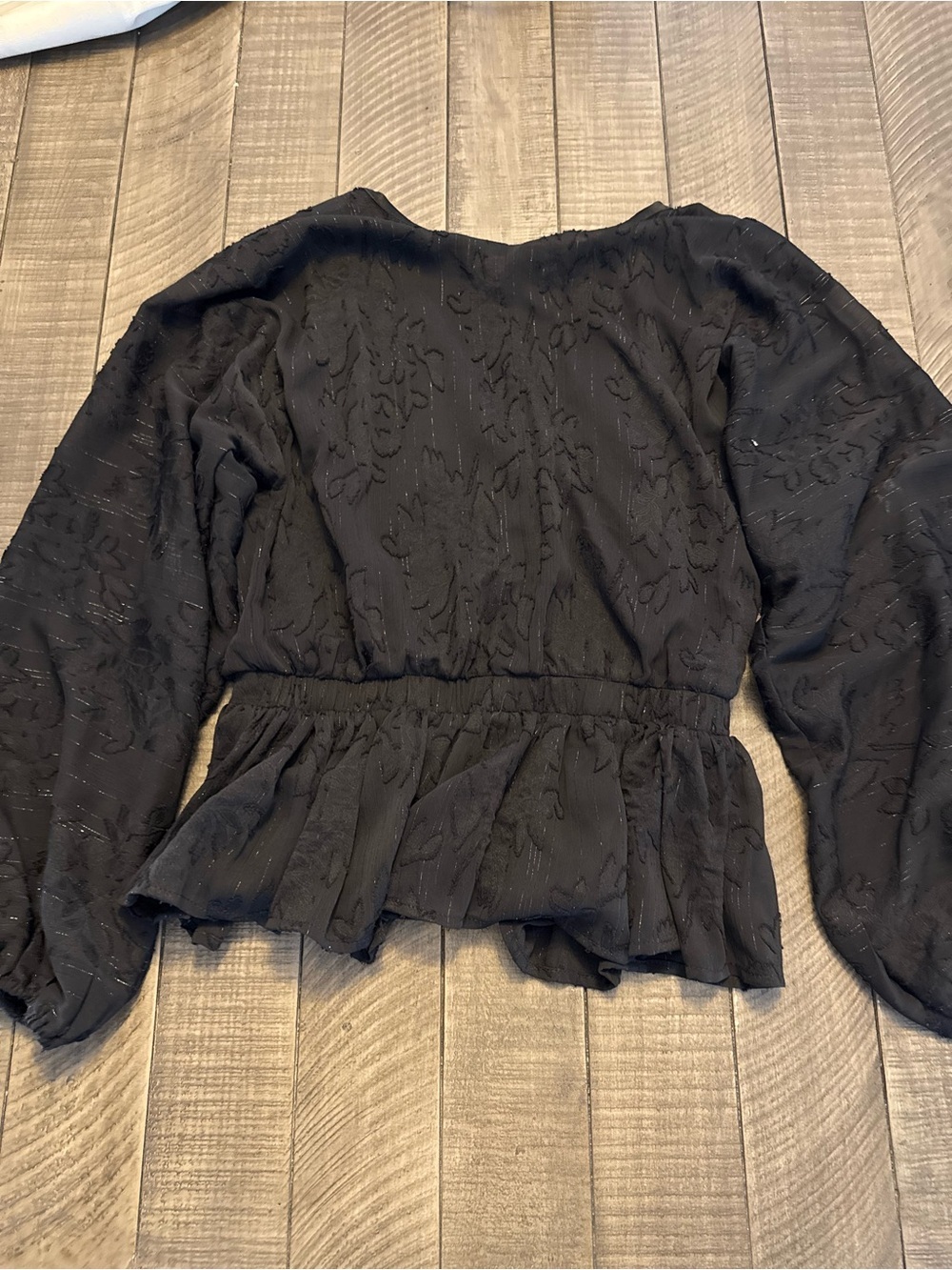 Aeom Black Textured Button-Front Peplum Blouse - Picture 3 of 3